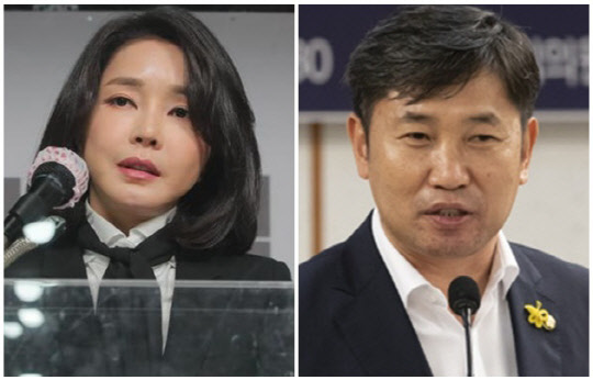 윤석열 국민의힘 대선 후보 부인 김건희씨(왼쪽)와 조오섭 더불어민주당 의원. <연합뉴스>